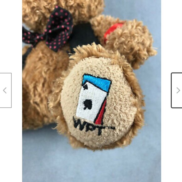 World Poker Tour Hat WPT 8" Cuddly Brown Teddy Bear Curly Plush 2006 Bow Tie - Picture 7 of 12
